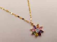 Load image into Gallery viewer, Dainty Charm: 18 Inch Gold Tone Necklace with Cute Colorful Flower Pendant
