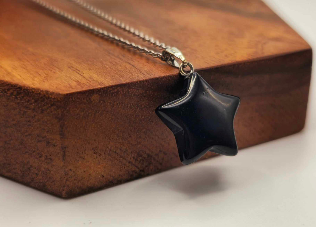 Elegant Black Obsidian Star Necklace For Every Occasion Silver Tone