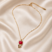 Load image into Gallery viewer, Red Kitten Necklace, Gold Tone Cat Pendant with Crystal Accents, 18 Inch Adjustable Stainless Steel Jewelry Gift for Cat Lover
