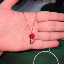 Load image into Gallery viewer, Red Kitten Necklace, Gold Tone Cat Pendant with Crystal Accents, 18 Inch Adjustable Stainless Steel Jewelry Gift for Cat Lover
