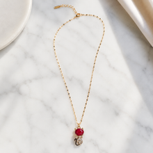 Load image into Gallery viewer, Red Kitten Necklace, Gold Tone Cat Pendant with Crystal Accents, 18 Inch Adjustable Stainless Steel Jewelry Gift for Cat Lover
