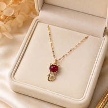 Load image into Gallery viewer, Red Kitten Necklace, Gold Tone Cat Pendant with Crystal Accents, 18 Inch Adjustable Stainless Steel Jewelry Gift for Cat Lover
