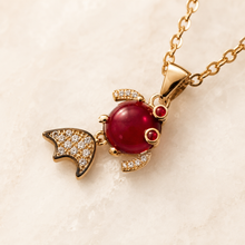 Load image into Gallery viewer, Red Fish Pendant Necklace, Gold Tone Crystal Fish Charm, 18 Inch Adjustable Stainless Steel Jewelry Gift for Her
