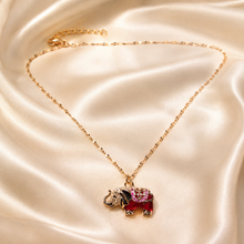 Load image into Gallery viewer, Red Elephant Pendant Necklace, Gold Tone Stainless Steel, Crystal Animal Charm, 18 Inch Adjustable Jewelry Gift for Her
