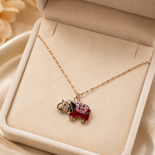 Load image into Gallery viewer, Red Elephant Pendant Necklace, Gold Tone Stainless Steel, Crystal Animal Charm, 18 Inch Adjustable Jewelry Gift for Her

