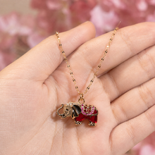 Load image into Gallery viewer, Red Elephant Pendant Necklace, Gold Tone Stainless Steel, Crystal Animal Charm, 18 Inch Adjustable Jewelry Gift for Her
