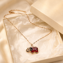 Load image into Gallery viewer, Red Elephant Pendant Necklace, Gold Tone Stainless Steel, Crystal Animal Charm, 18 Inch Adjustable Jewelry Gift for Her
