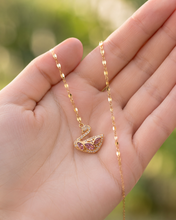 Load image into Gallery viewer, Gold Swan Necklace, Pink White Moissanite Pendant, Dainty Adjustable 18-Inch Jewelry, Tarnish Resistant Gift
