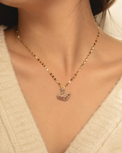 Load image into Gallery viewer, Gold Swan Necklace, Pink White Moissanite Pendant, Dainty Adjustable 18-Inch Jewelry, Tarnish Resistant Gift
