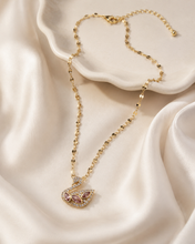 Load image into Gallery viewer, Gold Swan Necklace, Pink White Moissanite Pendant, Dainty Adjustable 18-Inch Jewelry, Tarnish Resistant Gift
