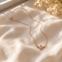 Load image into Gallery viewer, Rose Gold Angel Wings Necklace, Round Moissanite Crown Pendant, Dainty 18-Inch Adjustable Chain, Celestial Gift for Her
