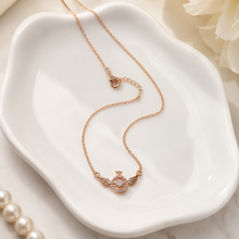 Load image into Gallery viewer, Rose Gold Angel Wings Necklace, Round Moissanite Crown Pendant, Dainty 18-Inch Adjustable Chain, Celestial Gift for Her
