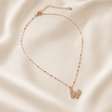 Load image into Gallery viewer, Rose Gold Butterfly Necklace, Pink and Clear Moissanite Pendant, Dainty 18-Inch Adjustable Chain, Minimalist Gift for Her
