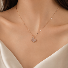 Load image into Gallery viewer, Rose Gold Butterfly Necklace, Pink and Clear Moissanite Pendant, Dainty 18-Inch Adjustable Chain, Minimalist Gift for Her
