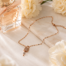 Load image into Gallery viewer, Rose Gold Lock and Key Necklace, Sparkling Padlock Pendant, Dainty 18-Inch Adjustable Chain, Romantic Gift for Her
