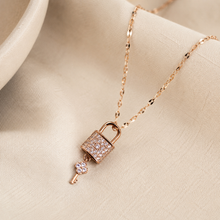 Load image into Gallery viewer, Rose Gold Lock and Key Necklace, Sparkling Padlock Pendant, Dainty 18-Inch Adjustable Chain, Romantic Gift for Her
