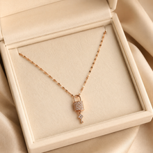 Load image into Gallery viewer, Rose Gold Lock and Key Necklace, Sparkling Padlock Pendant, Dainty 18-Inch Adjustable Chain, Romantic Gift for Her
