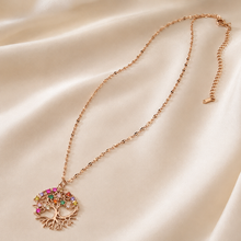 Load image into Gallery viewer, Rose Gold Tree of Life Necklace, Colorful Cubic Zirconia Pendant, Stainless Steel, 18 Inch Adjustable Meaningful Gift
