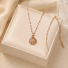 Load image into Gallery viewer, Rose Gold Shell Pearl Necklace, Openable Seashell Pendant, Cubic Zirconia Stainless Steel, 18 Inch Adjustable Gift for Her
