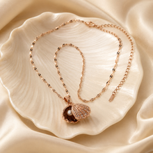Load image into Gallery viewer, Rose Gold Shell Pearl Necklace, Openable Seashell Pendant, Cubic Zirconia Stainless Steel, 18 Inch Adjustable Gift for Her
