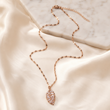 Load image into Gallery viewer, Rose Gold Crystal Leaf Necklace, Cubic Zirconia Pendant, Stainless Steel, 18 Inch Adjustable Gift for Her
