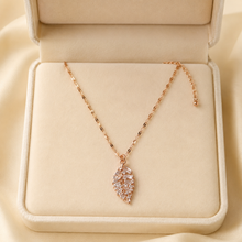 Load image into Gallery viewer, Rose Gold Crystal Leaf Necklace, Cubic Zirconia Pendant, Stainless Steel, 18 Inch Adjustable Gift for Her
