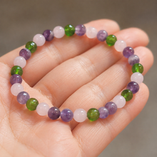 Load image into Gallery viewer, Rose Quartz Amethyst Moldavite Bracelet, 4mm Gemstone Stretch Bracelet, Spiritual Crystal Jewelry, Gift for Her
