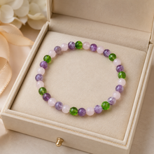 Load image into Gallery viewer, Rose Quartz Amethyst Moldavite Bracelet, 4mm Gemstone Stretch Bracelet, Spiritual Crystal Jewelry, Gift for Her
