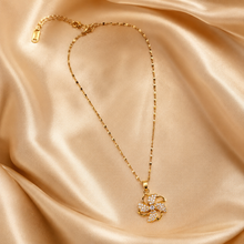 Load image into Gallery viewer, Gold Pinwheel Flower Necklace, Sparkling Crystal Pendant, 18 Inch Adjustable Chain, Elegant Gift for Her
