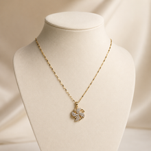 Load image into Gallery viewer, Gold Pinwheel Flower Necklace, Sparkling Crystal Pendant, 18 Inch Adjustable Chain, Elegant Gift for Her

