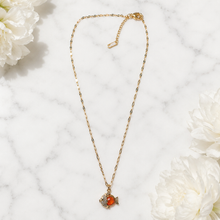 Load image into Gallery viewer, Red Fish Necklace, Sparkling Gold Fish Pendant, Stainless Steel, 18 Inch Adjustable Ocean Jewelry Gift for Her
