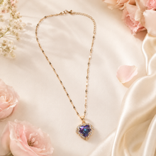 Load image into Gallery viewer, Purple Heart Necklace, Iridescent Crystal Pendant, Gold Tone Stainless Steel, 18 Inch Adjustable Gift for Her

