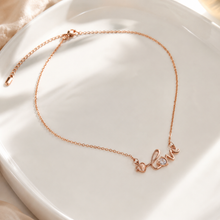 Load image into Gallery viewer, Rose Gold Love Necklace, Strawberry Charm and Clear CZ Pendant, 18 Inch Adjustable Stainless Steel Gift for Her
