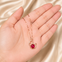 Load image into Gallery viewer, Red Bunny Necklace, Gold Tone Rabbit Pendant with Clear Stones, 18 Inch Adjustable Stainless Steel Gift for Her
