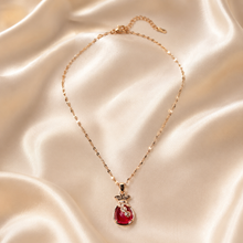 Load image into Gallery viewer, Red Teardrop Pendant Necklace, Gold Tone Stainless Steel, Sparkling Clear Stone Accents, 18 Inch Adjustable Gift for Her
