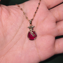 Load image into Gallery viewer, Red Teardrop Pendant Necklace, Gold Tone Stainless Steel, Sparkling Clear Stone Accents, 18 Inch Adjustable Gift for Her
