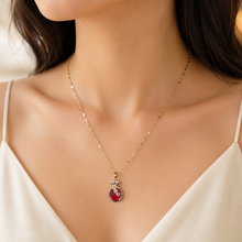 Load image into Gallery viewer, Red Teardrop Pendant Necklace, Gold Tone Stainless Steel, Sparkling Clear Stone Accents, 18 Inch Adjustable Gift for Her
