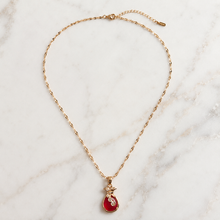 Load image into Gallery viewer, Red Teardrop Pendant Necklace, Gold Tone Stainless Steel, Sparkling Clear Stone Accents, 18 Inch Adjustable Gift for Her
