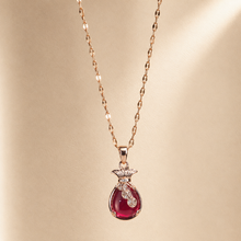 Load image into Gallery viewer, Red Teardrop Pendant Necklace, Gold Tone Stainless Steel, Sparkling Clear Stone Accents, 18 Inch Adjustable Gift for Her
