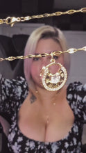 Load and play video in Gallery viewer, Gold Circle Pendant Necklace, Clear CZ Halo, 18 Inch Adjustable Stainless Steel Necklace, Elegant Gift for Her
