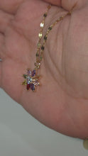 Load and play video in Gallery viewer, Multicolor Flower Necklace, Gold Stainless Steel, Rainbow CZ Floral Pendant, 18 Inch Adjustable Jewelry Gift for Her
