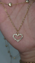 Load and play video in Gallery viewer, Layered Heart Necklace, Gold Stainless Steel, Crystal Open Heart Pendant, Double Chain, 18 Inch Adjustable Gift for Her

