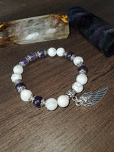 Load image into Gallery viewer, Silver Color Amethyst Angel Wing Bracelet - Tranquiller, Balance, Spiritual awareness
