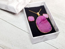 Load image into Gallery viewer, Druzy Necklace &amp; Earrings Gift Set Amethyst
