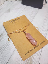 Load image into Gallery viewer, Gold Wire Wrapped Rose Quartz Healing Crystal Point Necklace
