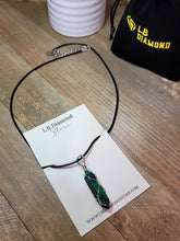 Load image into Gallery viewer, Malachite Handmade Point Necklace Hexagon Chain Silver wire wrapped Leather Chain
