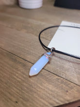 Load image into Gallery viewer, Crystal Necklace Silver Wire Opal Healing Crystal Point Leather Necklace
