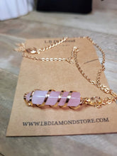 Load image into Gallery viewer, Rose Quartz Handmade Point Wire Wrapped Golden Necklace Hexagon Chain
