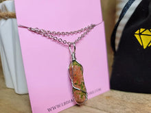 Load image into Gallery viewer, Natural Unakite Handmade Point Necklace Silver Wire wrapped  Pendant Necklace
