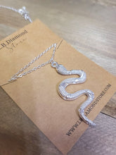 Load image into Gallery viewer, Silver &amp; Gold Snake Necklace | Minimalist Snake Charm Pendant | Delicate Necklace | Snake Pendant | Serpent Necklace | Snake Lover Gift
